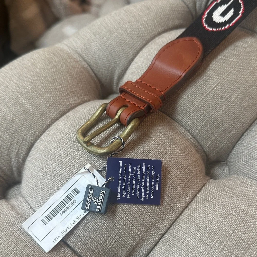 NWT Smathers and Branson Needlepoint Georgia G Black Belt w gold buckle 36